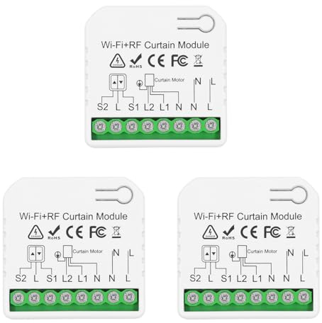 DieseRC 3-Stück Drahtloses Smart-Rollladen-Steuerungsmodul AC 230 V 220 V, Tuya APP WIFI-Controller, kompatibel mit Alexa/Google Home APP-Steuerung und manuellen Schaltern