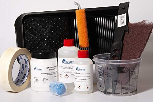 Redesban Kit de Esmaltado para Platos de Ducha, Resina y Carga Mineral, con Accesorios de Aplicación (Marrón pardo grisáceo Ral 8019, Estándar hasta160 x 80 cms