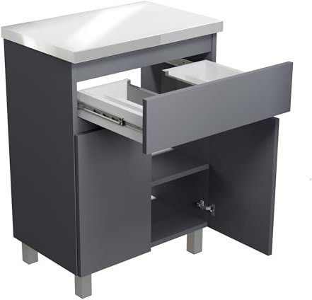 paplinskimoebel - Mobile per lavabo ARIZA TOP larghezza 60 cm, senza lavabo, base con cassetto, sospesa o in piedi, per lavabo da appoggio - Grigio opaco