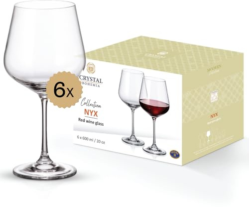 Crystal Bohemia Rotweingläser - 6er Set, je 600 ml, spülmaschinenfest, stoßfest, kratzfest & elegant - Klassische Kristallgläser für Rotwein - Ideal für Dinnerpartys & als Geschenk