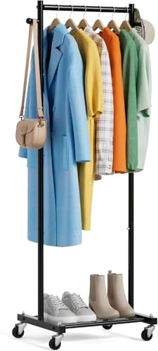 MISSLO Petit portant à vêtements pour suspendre les vêtements sur roulettes 152,4 cm Portant à vêtements en métal avec étagères portable autoportant roulant garde-robe pour petit espace, noir