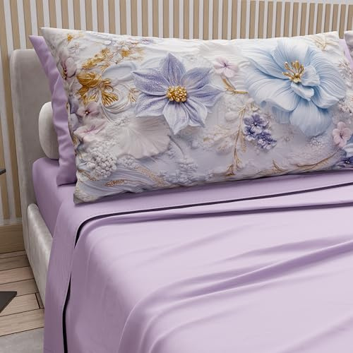 PETTI Artigiani Italiani - Lenzuola in Cotone con Federe in Stampa Digitale, Lenzuola Matrimoniali, Completo Letto Matrimoniale, Floreale 4 Lilla, 100% Made in Italy