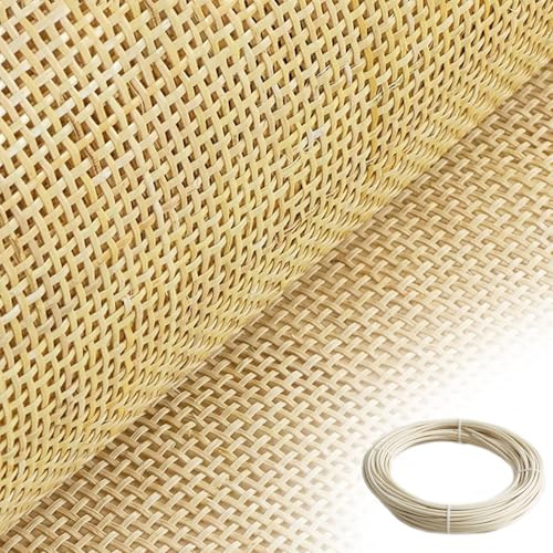 RIBLOR Natürliches Wiener Geflecht Meterware, 50cm Breites, Rattan Geflecht Gurtband Rolle, Rattan Vorgewebtes Offenes Netz Gewebe für DIY Stuhl Möbel Schranktür(50x100cm)