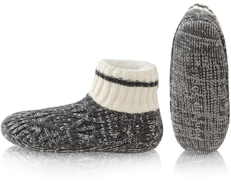 WOTENCE Chausson Chaussette Homme Hiver Chaudes Antidérapantes Chaussette Pantoufle Thermiques Polaire Homme Chaussettes Chaudes Doublées (Gris Foncé)