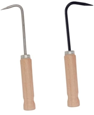Lurrose 2 Pezzi Attrezzo Diserbo Manuale con Gancio Singolo in Acciaio e Manico Legno Ergonomico Estirpatore Radici Leggero e Antiruggine per Orto e Giardino