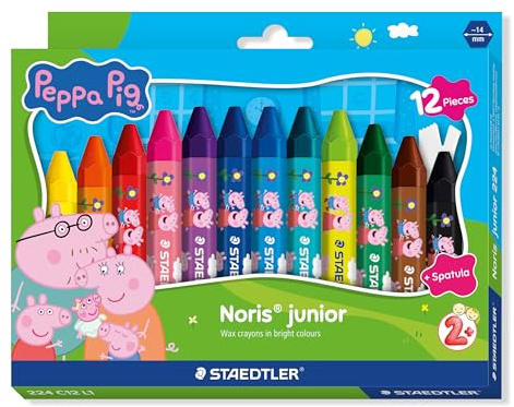 STAEDTLER Noris junior crayons de cire Peppa Pig lot de 12 – crayons épais pour colorier de grandes surfaces et réaliser des techniques créatives – pour les petites mains