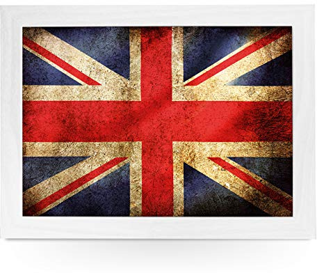 yoosh Portable Lap Desk Tray (Union Jack Flag Grunge) Handmade Wooden Frame, Beanbag Cushioned Bottom | Computers, Laptops, Meals, Food | L0241 White