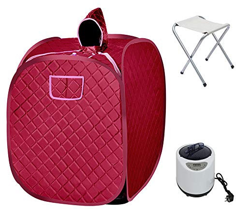 2,5 l Sauna Cabina de Sauna portátil, Cabina de sauna vapor, perspiración pérdida de peso con el controlador de temperatura y tiempo, 1000 W Mini Sauna Box para la casa (Sauna simple/vino rojo)