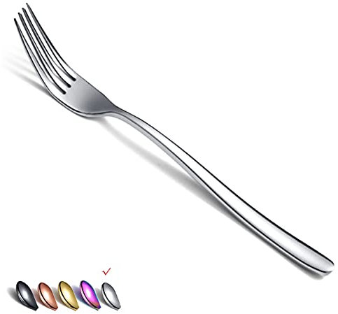 HOMQUEN Set di 6 Forchette da Tavola in Acciaio Inox - Per Dessert, Insalata, Casa, Cucina o Ristorante (Argento, 8 Pollici)