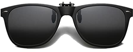 YAMEIZE Vintage Polarized Clip on Sunglasses Flip Up Anti Glare Glasses For Men Women (Black Frame Black Gray)