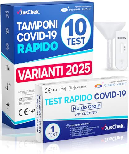 Adeste – 10 Tamponi Covid 19 rapido 2025 - Test Salivari Nuove Varianti 2025 - Certificati per Uso Domestico
