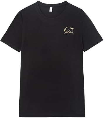 Pampling Maglietta a Maniche Corte, 100% Cotone, Stampa Doppia, Abbigliamento Unisex per Uomo e Donna, Serigrafata con Girocollo e vestibilità Regolare, Colore Nero (Coffee Cat in Mt Fuji)