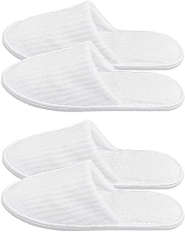 JZK 2 Paires chaussons jetables pour hommes grandes blanches pantoufles jetables unisexes pour invités hommes femmes Chaussons hôtel lavables, velours chaussons fermé pour spa, vacances