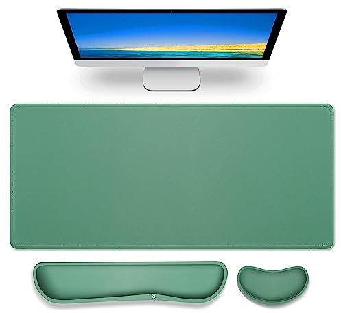 Gimars 3 in 1 Tappetino Mouse XXL e Tappetino Mouse Tastiera Poggiapolsi, 800x305mm Tappetino Scrivania Grande, Mouse Pad Ergonomico Poggia Polsi per Gaming Gamer Ufficio PC Computer, Verde scuro