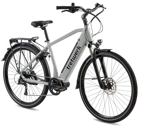 Tretwerk Sonic Pedelec 28 Zoll E Bike Trekkingrad 160-180 cm Elektrofahrrad Trekking 8 Gänge Damen Herren Fahrrad (grau)