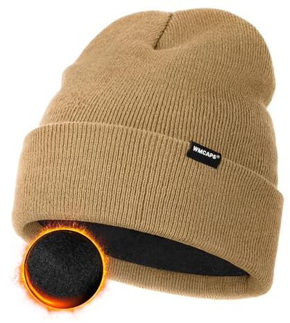 Wmcaps Knit Beanie for Men, Unisex Classic Winter Hats, Fleece Lined Cuffed Mens Beanie and Women, Workwear Thermal Woolly Hat, Birthdays for Her or Him (Camel Yellow)