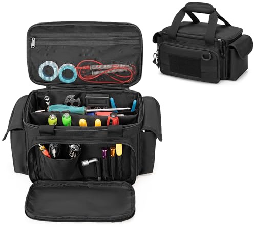 Rexmica Piccola Borsa porta Attrezzi per Uomo, Organizer Portautensili con Fondo Spesso Imbottito, Borsa Attrezzi Elettricista, Borsa Porta Utensili da Lavoro per Riparatore, Falegname, Nero