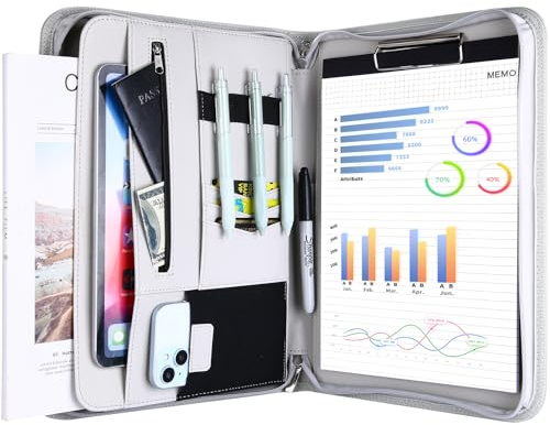 ProCase Portfolio Business Padfolio Folder with Zipper, Conference Meeting Executive File Legal Document Organizer with Pockets Letter Size A4 Writing Pad Notepad Padfolio for Father's Day -Grey