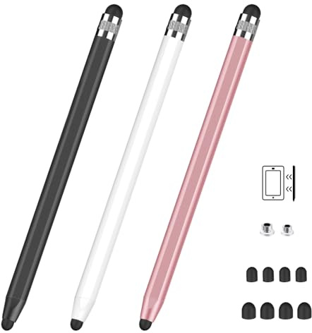 MEKO Stylus Pens for Touch Screens, Universal Tablet Pen Capacitive 2 in 1 Stylus for iPhone/iPad/pro/Mini/Air/Samsung/Tablet/Switch (Black+White+Rose Gold)