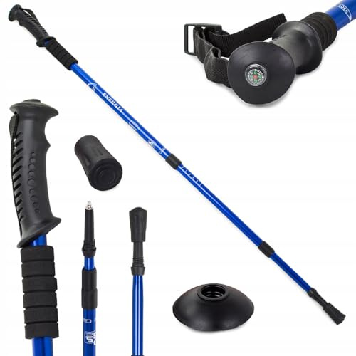 Bâtons de trekking avec système antichoc - Marche nordique et randonnée | Aluminium léger et résistant | Bâtons Nordic Walking - Multisurface et extensible - Lot de 1 paire 135 cm (bleu)