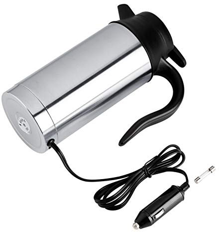 VIFERR Bollitore elettrico per auto, 12 V, 750 ml, in acciaio inox, da viaggio, con presa accendisigari, per acqua calda, caffè e tè
