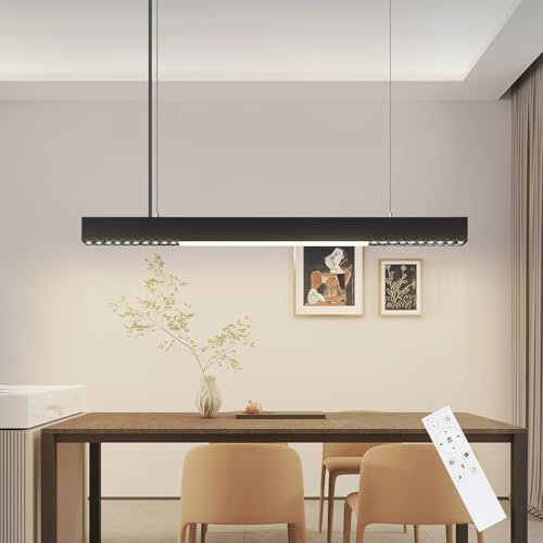 Homefire Pendelleuchte Esstisch Dimmbar Hängelampe: Linear Design Pendellampe Modern schwarz LED Hängeleuchte 107CM mit Fernbedienung Esszimmerlampe Lang Esstischlampe für Küche Esszimmer Büro