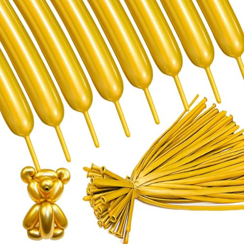 Luftballons Lang, Luftballon Modellieren, 100 StüCk 260q Metallic Modellierballons, Magische Gedrehte Luftballons, Diy-Tierballons füR Hochzeit, Verlobung, Karnevalsparty-Dekoration (Gold)