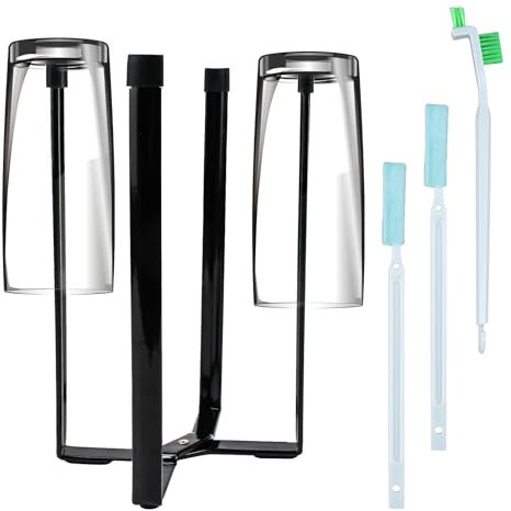 KNGNGK Scolabottiglie Pieghevole Scola Borracce Scolabottiglie in Metallo Antiruggine e Stabile per 4 Bottiglie o Tazza di Vetro con 3 Spazzole per la Pulizia