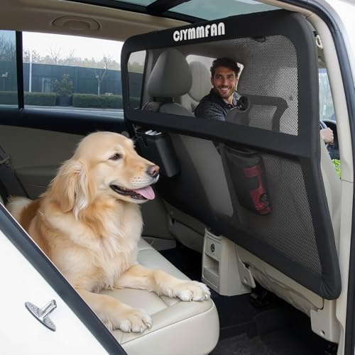 Barrière de voiture pour chien avec protection étendue pour siège arrière et coffre - Filet de voiture pour chien avec maille transparente et cadre en métal robuste - Grille pour voiture, SUV et