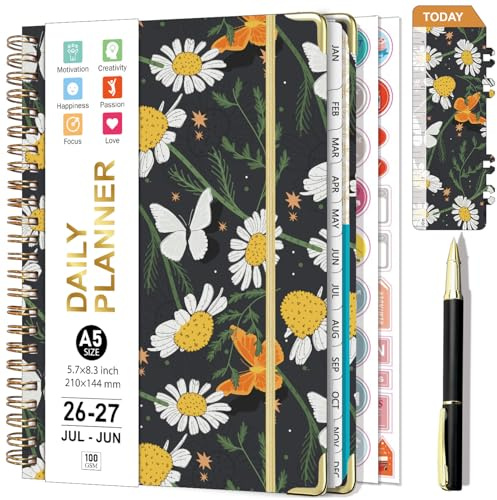 Gumiho Agenda Semainier 2026 2027 Spirale - A5 Agenda Scolaire (Juillet 2026 - Juin 2027) - 12 Mois Planner Avec Stylo,Règle Signet & Autocollants de plan