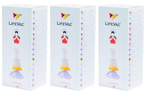 LifeVac® Trio Pack, 3 kits complets, Trousse de premiers secours, Anti-étouffement pour adultes et enfants, Efficacité prouvée, Comprend 3 kits chacun avec 4 masques