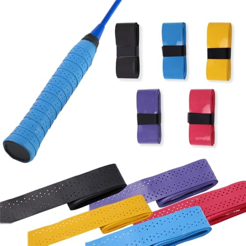 MSLSOZ Juego de 10 piezas de agarre antideslizante de bádminton, cinta de agarre de raqueta de colores, cinta perforada transpirable, adecuada para raquetas de bádminton, raquetas de tenis (rojo
