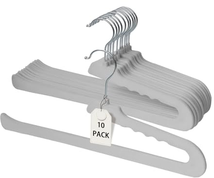 ManGotree Non Slip Velvet Trouser Hangers Felt Jean Hangers 10 Pack Grey | Space Saving Open Ended Pants Hangers for Closet Organizer, Heavy Duty Clothes Hangers for Shorts, Dress, Tank Top, Scarf