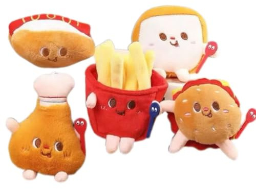 Pawsome Delights Fast Food Dog Toy Set, Plush Squeaky Toys with Hamburger, Hot Dog and French Fries, Interactive Soft Chew Toys for Small Dogs, 5 Piece Set