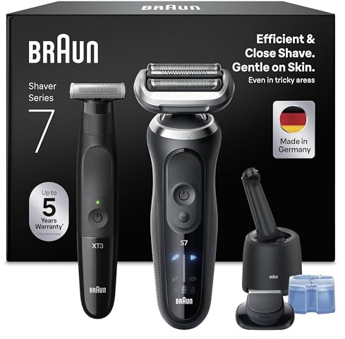 Braun Bundle mit Series 7 Rasierer Kabelloser, Nass und Trockenrasierer, Wasserdicht, Made in Germany, N7200cce, Schwarz + Series XT3 Barttrimmer & Bodygroomer, Wasserdicht, XT3200, Schwarz