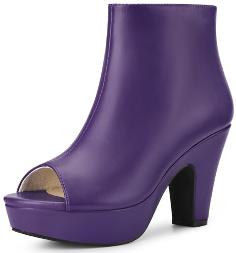 Allegra K Peep Toe Ankle Boots for Women Back Zip Chunky Heel Platform Purple Boots 7.5 M US