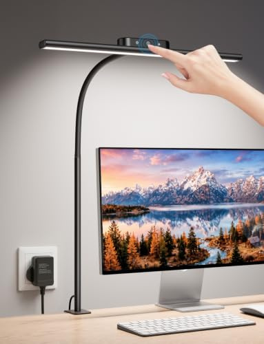 Lepro Clamp Desk Lamp, 700lm Dimmable Eye-Caring LED Desk Light for Monitor | Touch Control, 5 Brightness Levels & 5 Colour Modes, Flexible Office Desk Lamp for Reading, Crafts, Adapter Included, Black