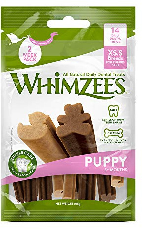 WHIMZEES Bastoncini da masticare per cuccioli di dimensioni molto piccole e piccole, dolcetti naturali per l'igiene orale, taglia XS/S, borsa da 14 pezzi