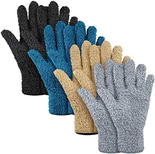 Bencailor 4 Pairs Microfiber Dusting Gloves Washable Reusable Cleaning Gloves Mittens for Plants House Cleaning Car Blinds(Dark Blue, Gray, Khaki, Black,M)