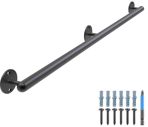 Dolibest Metal Handrail,163cm Grab Rail Indoor Staircase Banister Railing Black Wall Mounted Stair Balustrade 3.3cm Round Pipe Outdoor Safety Grab Bar Elderly Handle Grip for Younger/Kids/Disabled