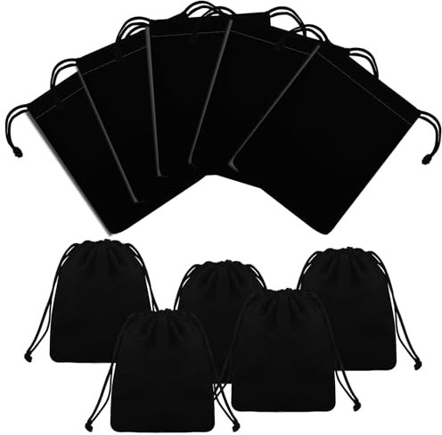 Velvet Jewellery Bags - 25pcs Small Gift Bags for Jewellery, Drawstring Pouch for Wedding, Party, Valentine's Day, Anniversary - Jewelry Gift Packaging (7x9cm, Black)