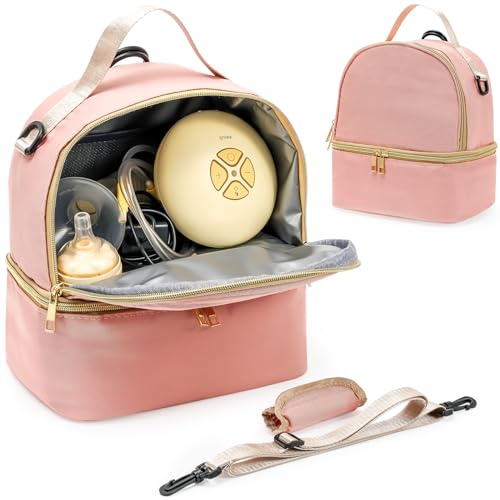 ProCase Bolsa para Leche Materna, Mochila para Sacaleches de Leche Materna de Doble Capa Transportador de Biberón para Lactancia Mamá Trabajo Viajes Guardería -Rosa