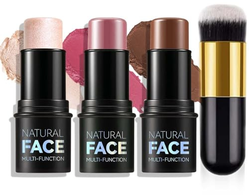 MLSMILE 3Pcs Cream Contour Stick Makeup Kit,Create Face Contour,Highlighter Stick,Blush stick for Sculpt the Cheeks,Bronzer Contour Sticks,Waterproof Long-lasting Contour set,Non-greasy（01#,03#,04#）
