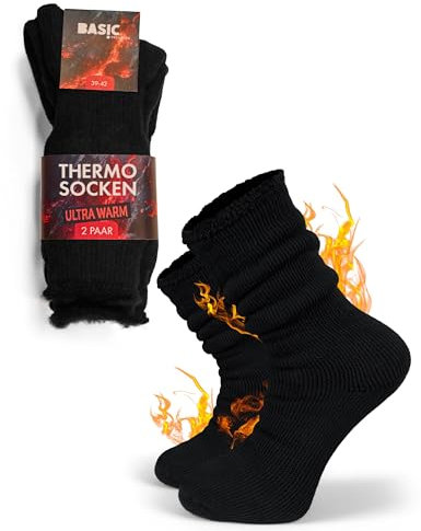 Basic Treasure 2 Paar Winter Thermosocken Damen 39-42 Ultra Warm, Thermosocken Damen & Herren, Dicke Weiche Winter Socken mit Vollplüsch, Kalte Füße