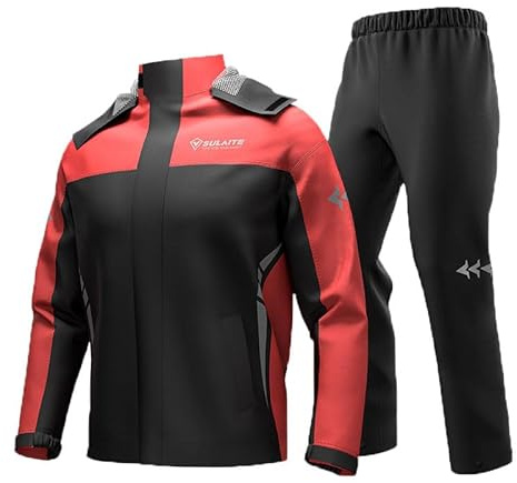 YEASQGS Tuta antipioggia da moto riflettente impermeabile 2 pezzi set con giacca e pantaloni per adulti ciclismo equitazione moto tuta, Rosso, L