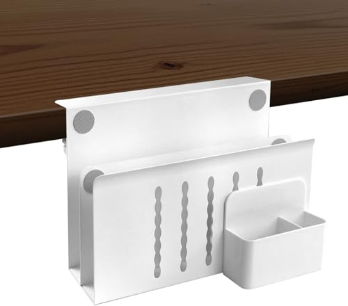 Qivine Laptop Stand and Organizer, Side Vertical Stand with Storage, Under Desk Laptop Mount, Desk Storage Holder