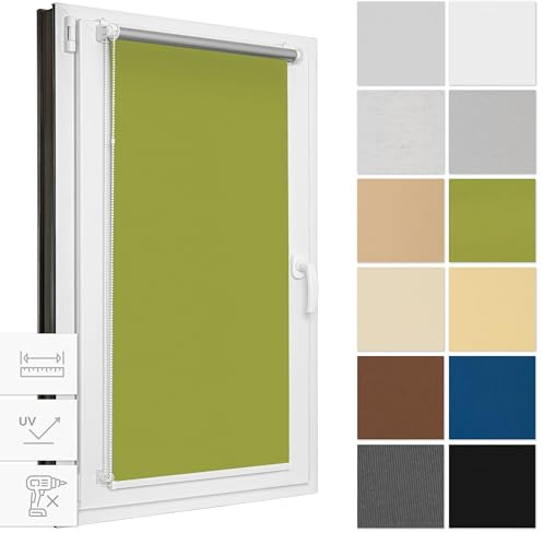 Estika Verdunklungsrollo ohne Bohren, Breite alle 1 cm - 78 cm x 120 cm - Grün - Thermorollo, Rollos für Fenster ohne Bohren, Sonnenschutz Fenster innen