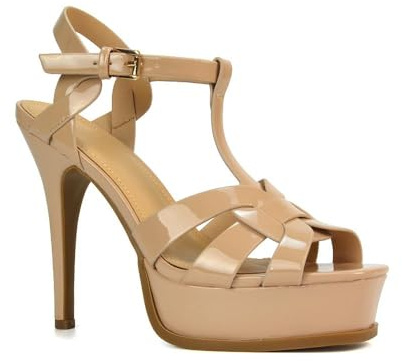 ESSEX GLAM Women's Strappy Ankle Strap Platform Shoes Ladies Open Toe Nude Stiletto Heeled Sandal Size 6
