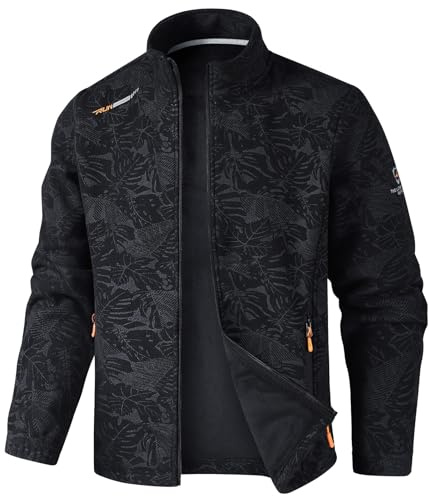 KENAIJING Chaqueta Hombre, Unisex Polar Fleece Lightweight Long Sleeve Bomber Jacket Outdoor Sports Jacket Zip Up Men's Jacket（Negro,L）