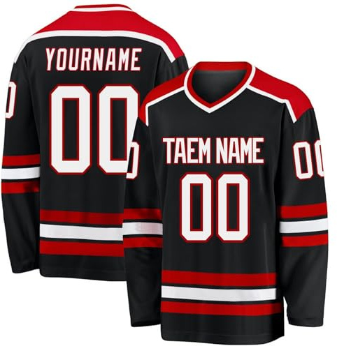 Hockey-Trikot, personalisierbar, mit Ihrem Namen, Team/Nummer, Hockey-Trikot mit Namen, geeignet für Geschenke für Kinder und Erwachsene, Stil 2 KAN0827A, rot, One size